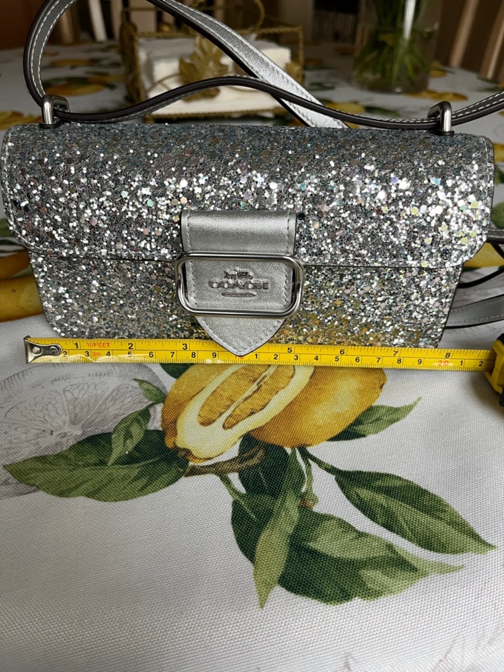 Coach Morgan bag Silver Glitter Signature Crossbody Clutch